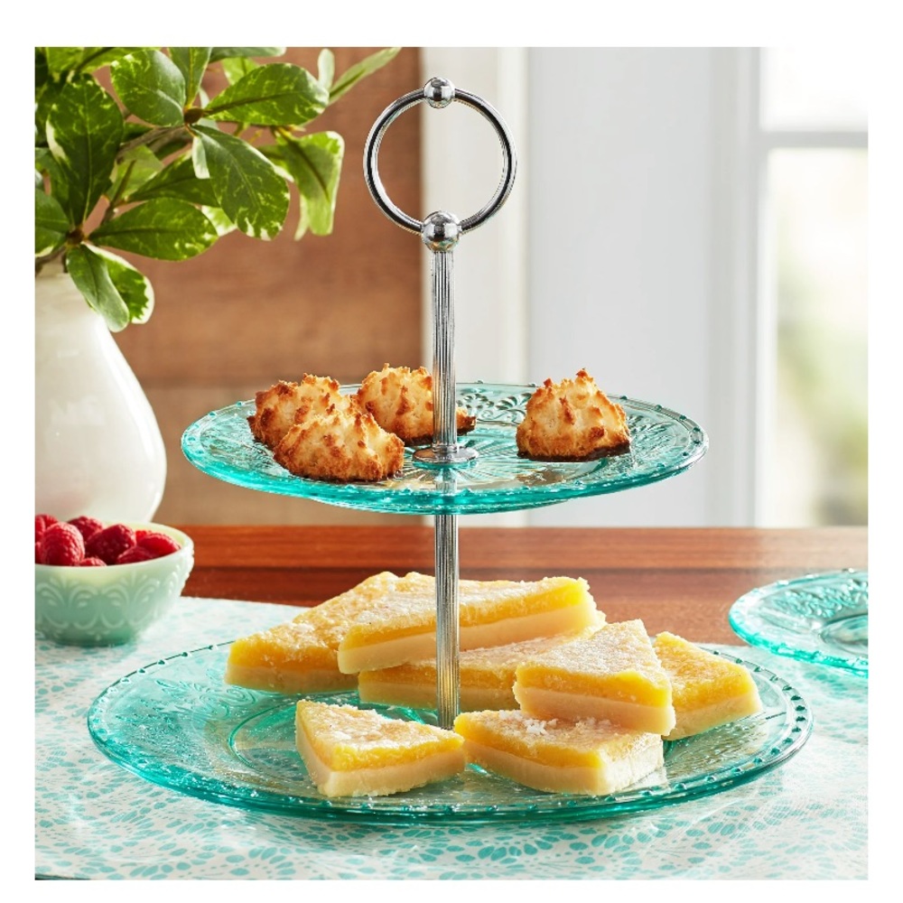 NEW Pioneer Woman teal two tier serving tray, $40
